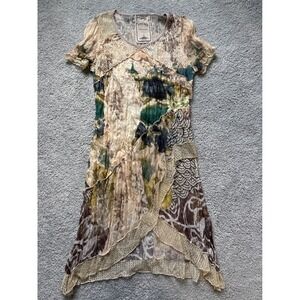 Vintage Concept Women Small Mesh Lace Asymmetrical Midi Dress Earthy Fairycore